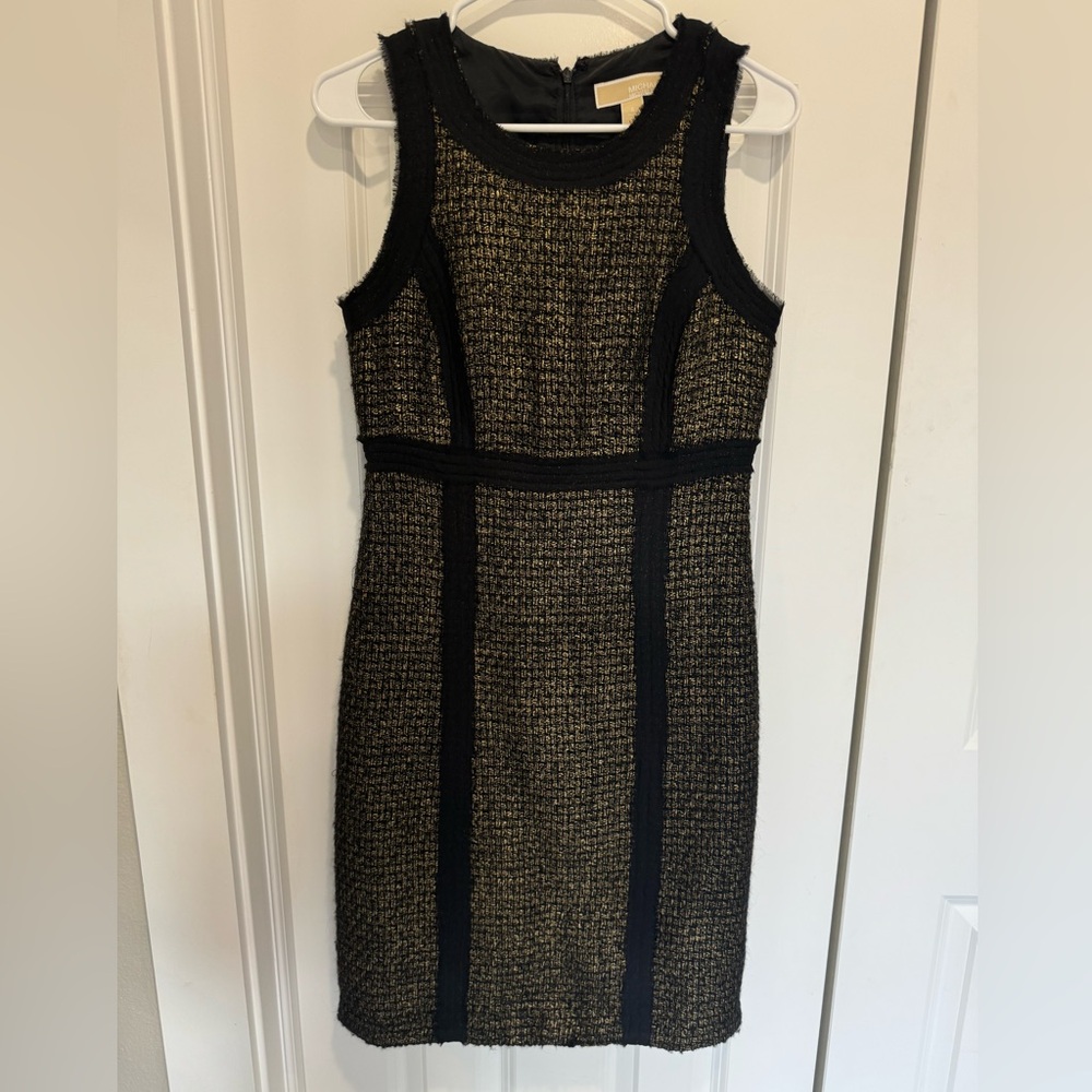 Michael Kors gold and black tweed dress.